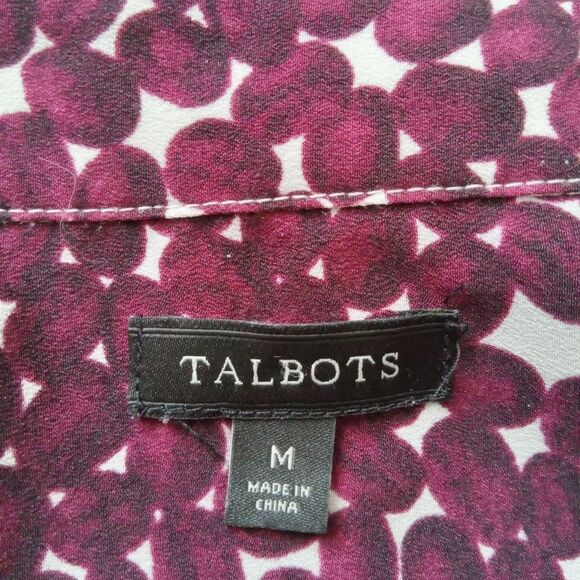 Talbots Burgundy Red Coffee Bean All Over Print Button Down Shirt Women's Medium - Picture 4 of 13